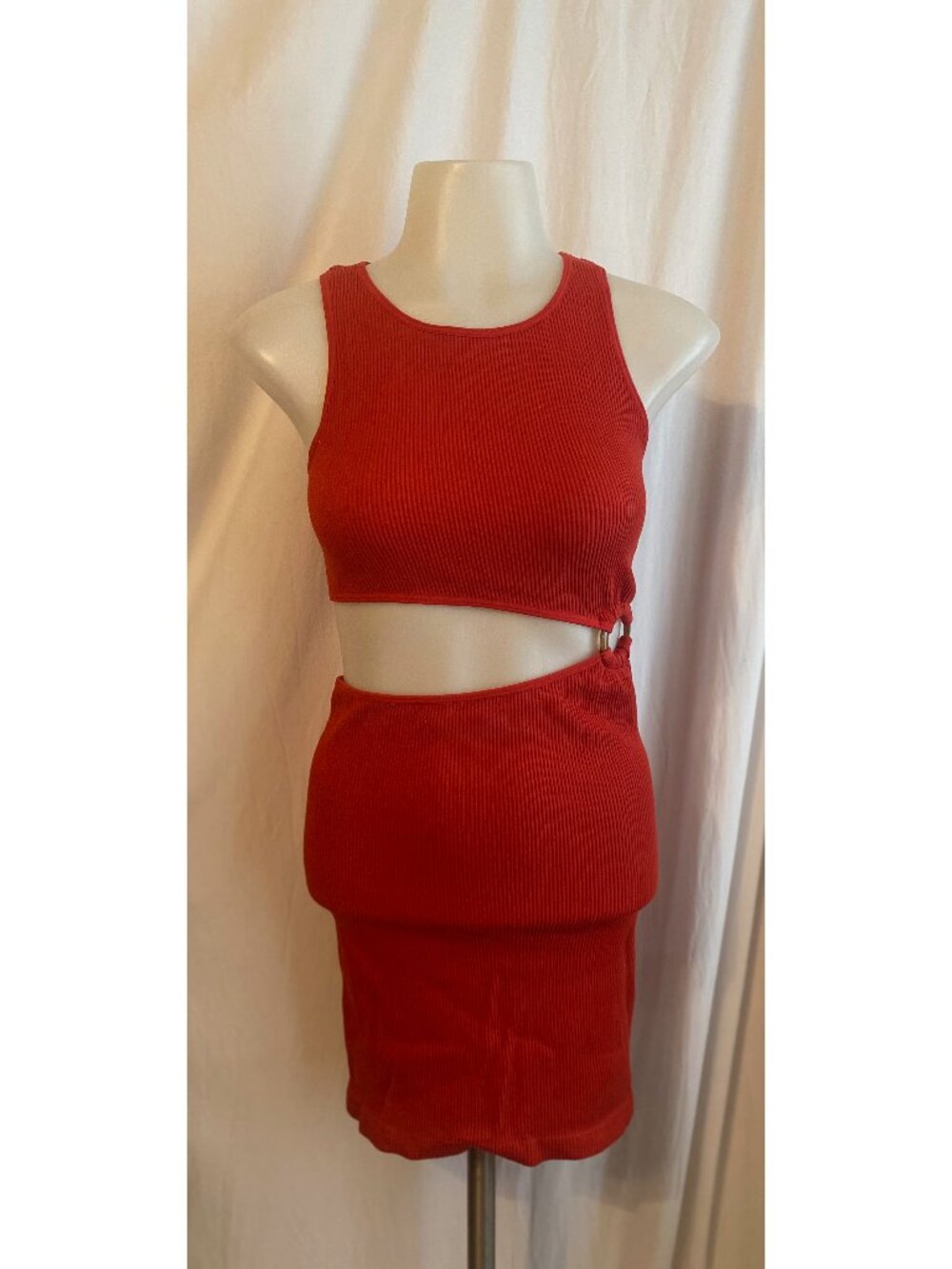 Baddieville Red Ribbed O-Ring Cutout Mini Dress S/M